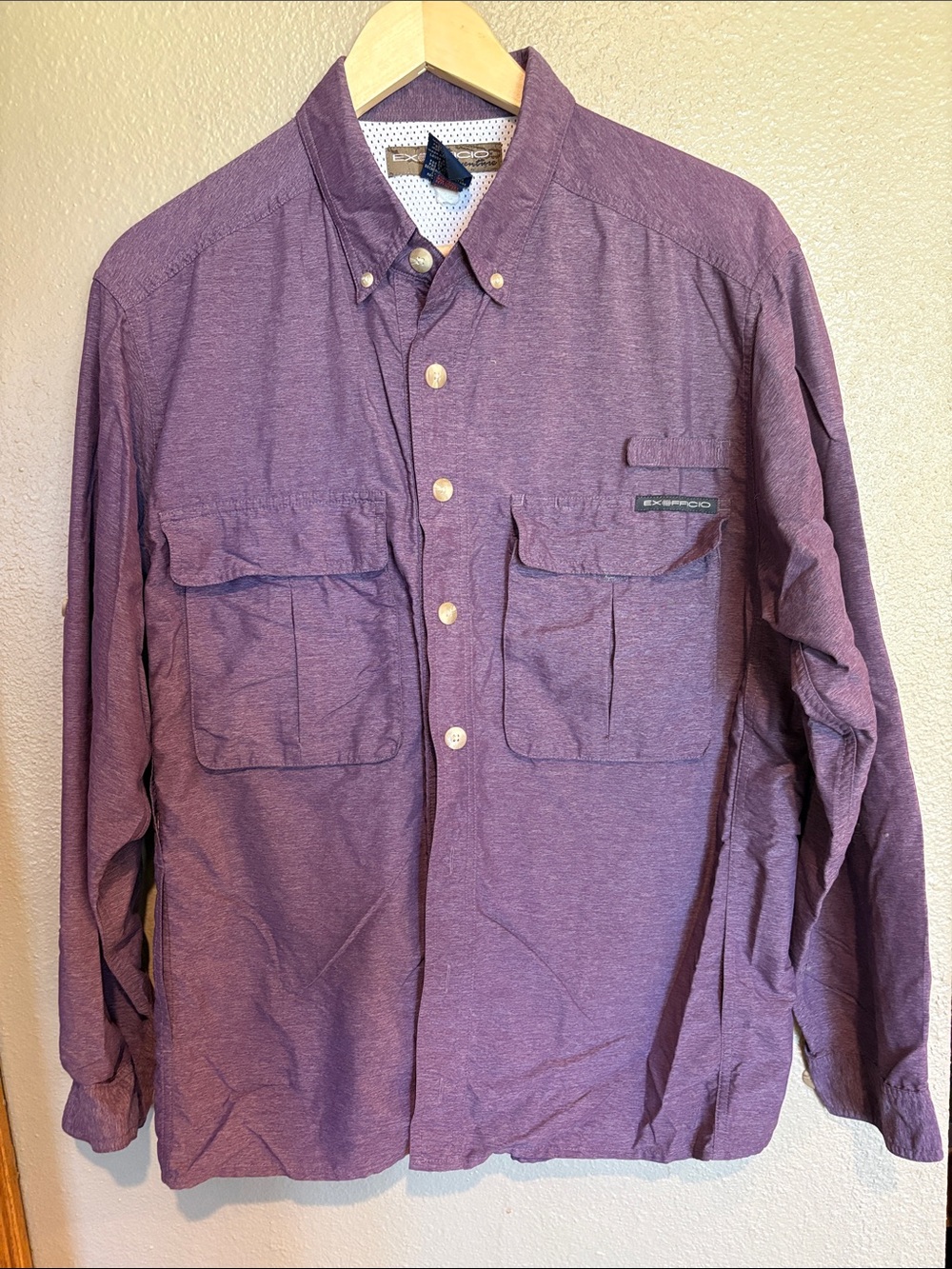 Exofficio Men's Heathered Purple Button-Front Travel Shirt